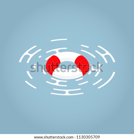 Vector isometric illustration of a lifebuoy floating on a surface. Red and white lifebuoy Emergency assistance to a customer concept.