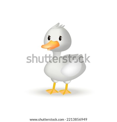 Vector goose. Cute goose, duck, 3d cartoon character.  Kawaii bird. Suitable for baby products, children's books, goods.