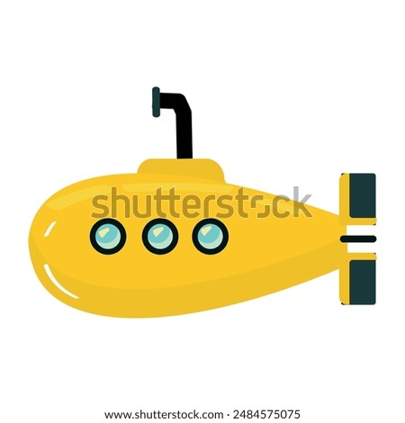 Vector submarine flat icon. Yellow submarine isolated on white background. flat design element.