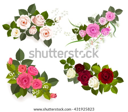 Set With Floral Elements Pink Red Maroon And White Roses Set With Floral Elements Pink Red Maroon And White Roses