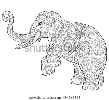Indian Elephant Doodle Illustartion Hand Drawn Sketch For Adult Coloring Book Page And Print