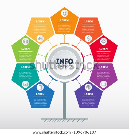 Business presentation concept with 9 options. Web Template of service tree, info chart or diagram. Vector infographic of technology or education process with 9 steps.