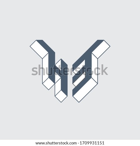 H and 3 - Monogram or logotype. H3 logo. Isometric 3d font for design. Three-dimension letters.