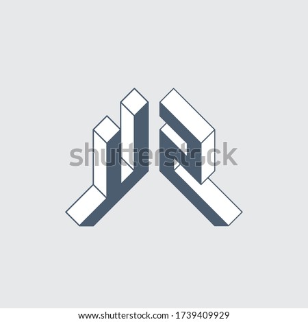 U2 - monogram or logotype. Isometric 3d font for design. Three-dimension letters. U and 2 vector logo.