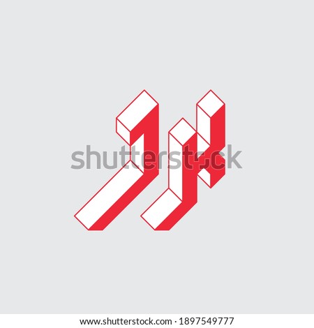 Letter J and K - Monogram or logotype. Three-dimension original letters. JK - logo or 2-letter code. Isometric 3d font for design.