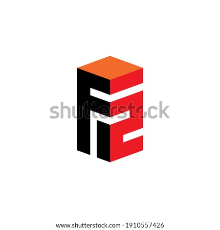 Design element or 3d icon. Letter F and number 2 - monogram or logotype. F2 logo.