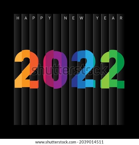 Happy New Year. Creative concept design template with colorful inscription "2022" for celebration and seasonal decoration. Colored trendy background for calendar, greeting card, banner, diary cover.