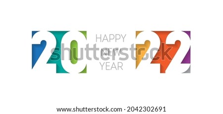 Happy new year 2022, horizontal banner. Brochure or calendar cover vector design template. Cover of business diary for 20 22 with wishes. The art of cutting paper.