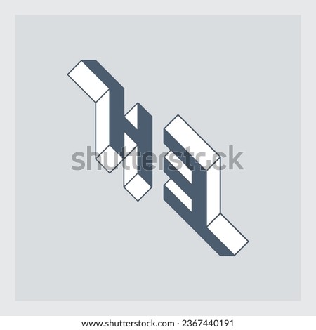 H3 - logo. Isometric 3d font for design. Three-dimension letters. H and 3 - Monogram or logotype.