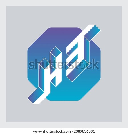 H3 - monogram or logotype. Volume alphabet. Three-dimension letter H and number 3 on a hexagonal substrate. Isometric 3d font for design.