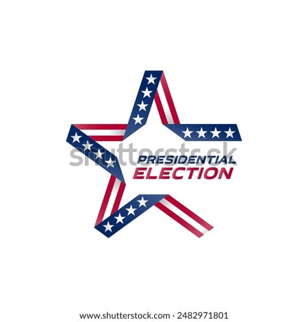 Logo for the screensaver of the video of Political election campaign in US. Election poster. Stylized star with american flag colors and symbols. Presidential election in USA.
