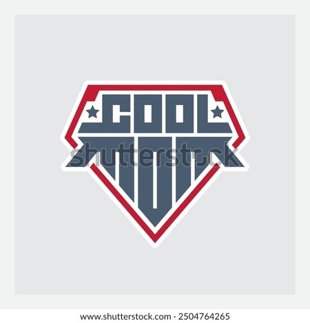 Cool Mom -  The Ultimate Diamond Superhero Logo. Retro-futuristic design blends strength and style. Red and blue create a powerful emblem that's sure to catch eyes and inspire.