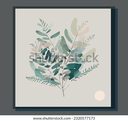 Leaf illustration modern, simple, ferns, T-shirt design in the style of Studio Ghibli, pastel notebook colors, graphics, cute and unusual, fantasy art, watercolor effect, bokeh, hand-drawn, digital