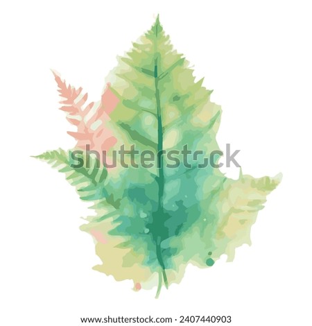 Leaf illustration modern, simple, ferns, T-shirt design in Studio Ghibli style, pastel colors for notepad, graphics, cute and unusual, fantasy art, watercolor effect, bokeh, hand-drawn, digital vector