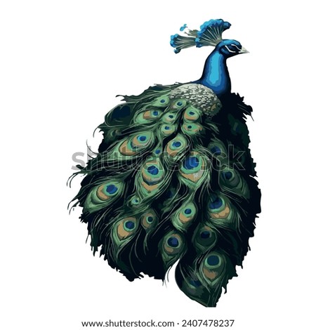 Illustration of a bird, peacock, illustration modern, simple, ferns, T-shirt design in the style of Studio Ghibli, pastel colors for a notebook, graphics, cute and unusual, fantasy art, watercolor 