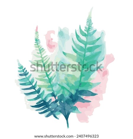 Leaf illustration modern, simple, ferns, T-shirt design in Studio Ghibli style, pastel colors for notepad, graphics, cute and unusual, fantasy art, watercolor effect, bokeh, hand-drawn, digital vector