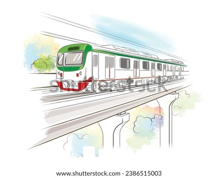 Metro train vector illustration sketch. the capital city of Bangladesh. Metro rail of Bangladesh