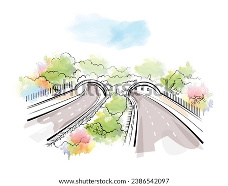 bangladesh second tube of Bangabandhu Tunnel illustration and line drawing