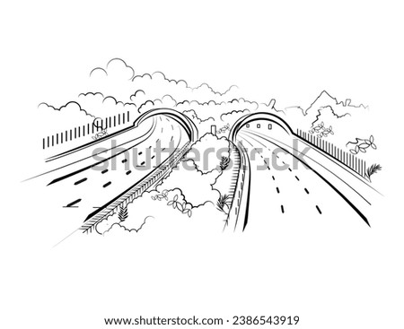 bangladesh second tube of Bangabandhu Tunnel illustration and line drawing vector