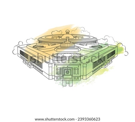 illustration vector icon of Indian Parliament and Sansad Bhavan building in Central Vista. 15 August Happy Independence day 
