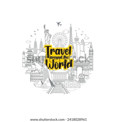 travel and tours illustrations vector background.Famous landmark around the world grouped together.tourism poster road trip holiday vacation and time to travel banner.