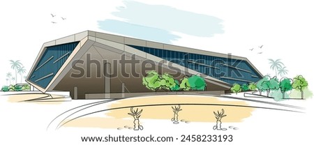 Beautiful View of Qatar National Library in Education City Qatar