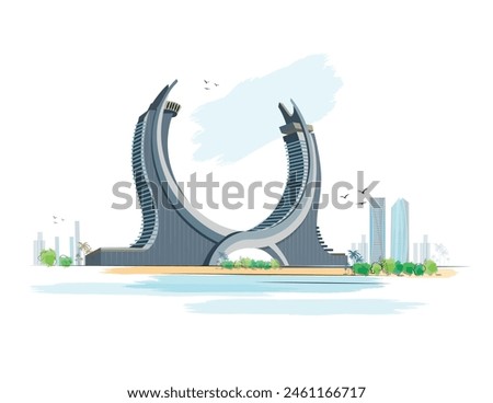 Katara Towers, Lusail marina district. Doha Qatar. ‎illustration