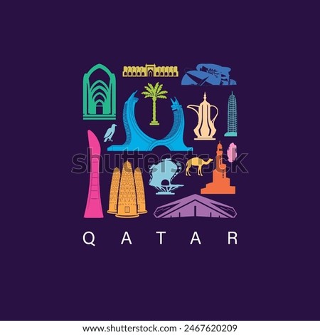 set of qatar icons royalty free vectors illustration art for Logo, T shirt, banner, card design