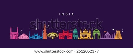 set of india landmark icons royalty free vectors illustration art for Logo, T shirt, banner, card design