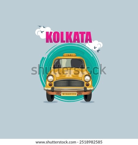 Kolkata yellow taxi. front view of an Indian yellow color taxi.illustration of Taxi vector design