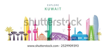 Explore KUWAIT. modern skyscrapers in KUWAIT illustration. KUWAIT landmarks