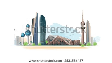 Explore KUWAIT. modern skyscrapers in KUWAIT illustration