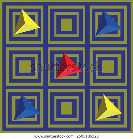 Blue background with colored three-D effect triangles