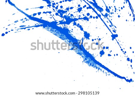Blue acrylic hand painted splash isolated on white background. Abstract acrylic paint splatter. Fashion and beauty. Indigo tone. Close up.