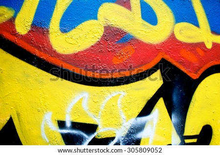 Abstract spray painting wall colorful background. Rustic and grunge texture urban. Many spray paint colors. Close up.
