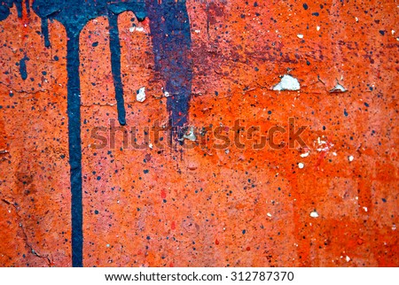 Dripping painted wall and texture grunge spatter background or Abstract overflow on cracked plaster cement. Vintage and retro for poster background. High quality. Close up