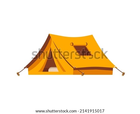 Camping Tent vector illustration. Tent in yellow, orange. Isolated Outdoor illustration. Hiking, hunting, fishing canvas. Tourist Tent design over white background.