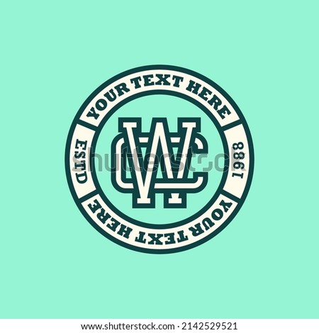 WC or CW Monogram. Retro thick stroke monogram badge Logo. Isolated design. 	