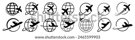 Globe plane icon. Plane travel icon. 