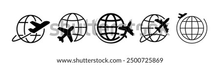 Globe plane icon. Plane travel icon.