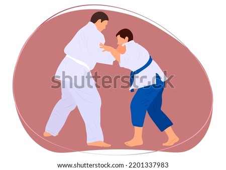 Athlete judoist, fighter in a duel, fight. Judo sport, martial art. Flat style. Foto stock © 