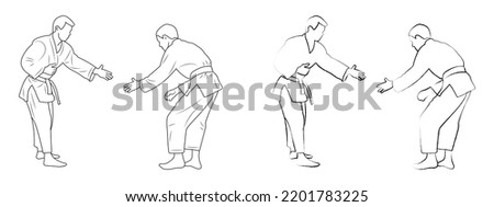 Sketch judoist, judoka athlete duel, fight, judo, different pack of sport figure silhouette outline Foto stock © 