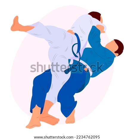 Athlete judoist, judoka, fighter in a duel, fight, match. Judo sport, martial art. Flat style. Foto stock © 