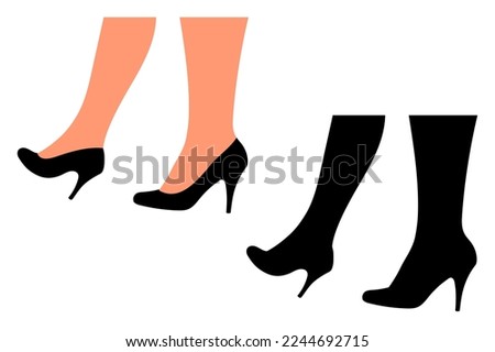 Silhouette of high heel shoes on female legs. Women shoe model. Stylish accessory