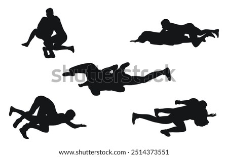 Men fighting, silhouettes of athletes, sports poses