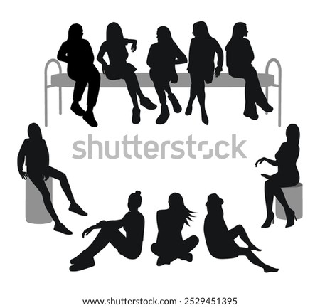 Set of silhouettes of sitting people, girls communicating