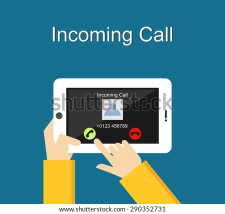 Incoming call illustration. Flat design. Incoming call interface on phone screen illustration concept.
