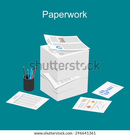 Paperwork illustration. Stack of paper illustration.