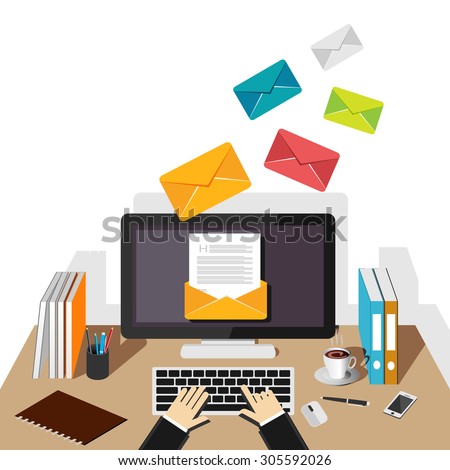 Email illustration. Sending or receiving email concept illustration. flat design. Email marketing. Broadcast email.
