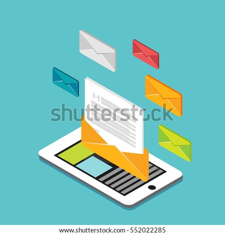 Email or business messages. Communication concept. Modern isometric illustration for Web Banner , Website Element , Brochures , or Book cover